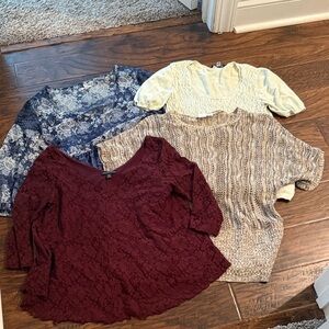 American Eagle Outfitters Burgundy Lace and Beige Knit Tops